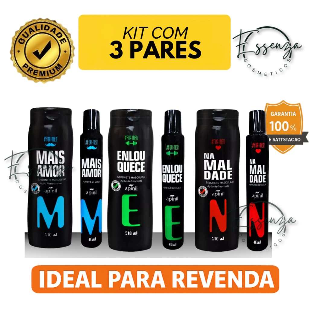 Kit 3 Pares – Sabonete + Perfume de Cueca Apinil For Men | Ação Refrescante | Perfume Masculino