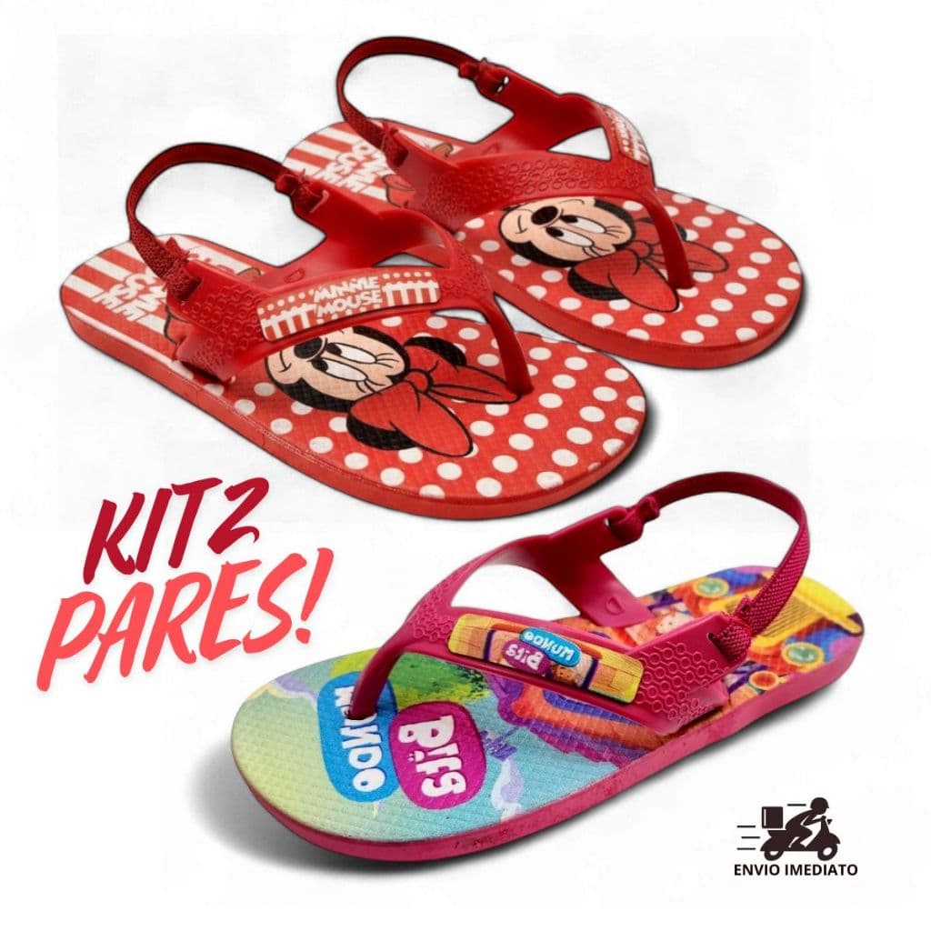 KIT 2 Pares Chinelo Baby Menina  Elastico Traseiro Macio Confortável