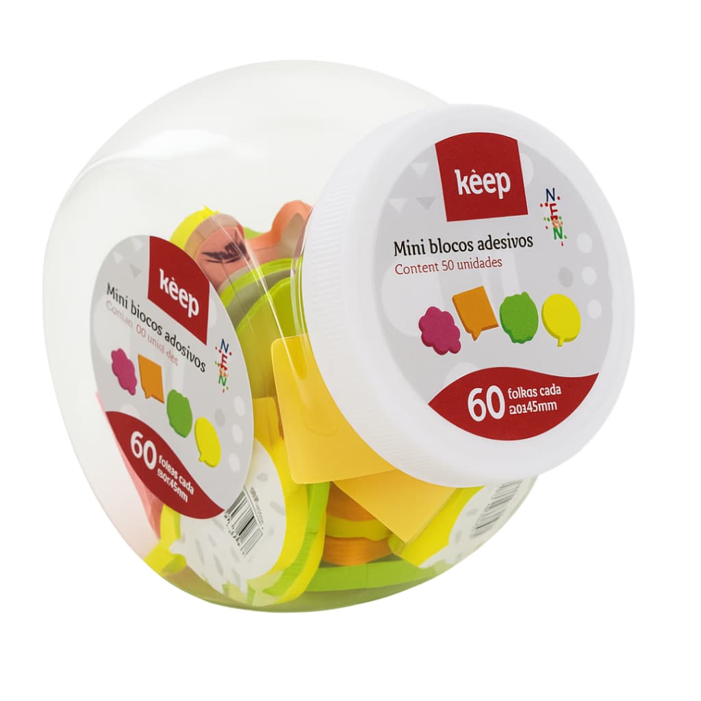 Kit 50 Mini Bloco Adesivo Post It Colorido Sortido 45x45mm c/ 60 Folhas cada + Pote