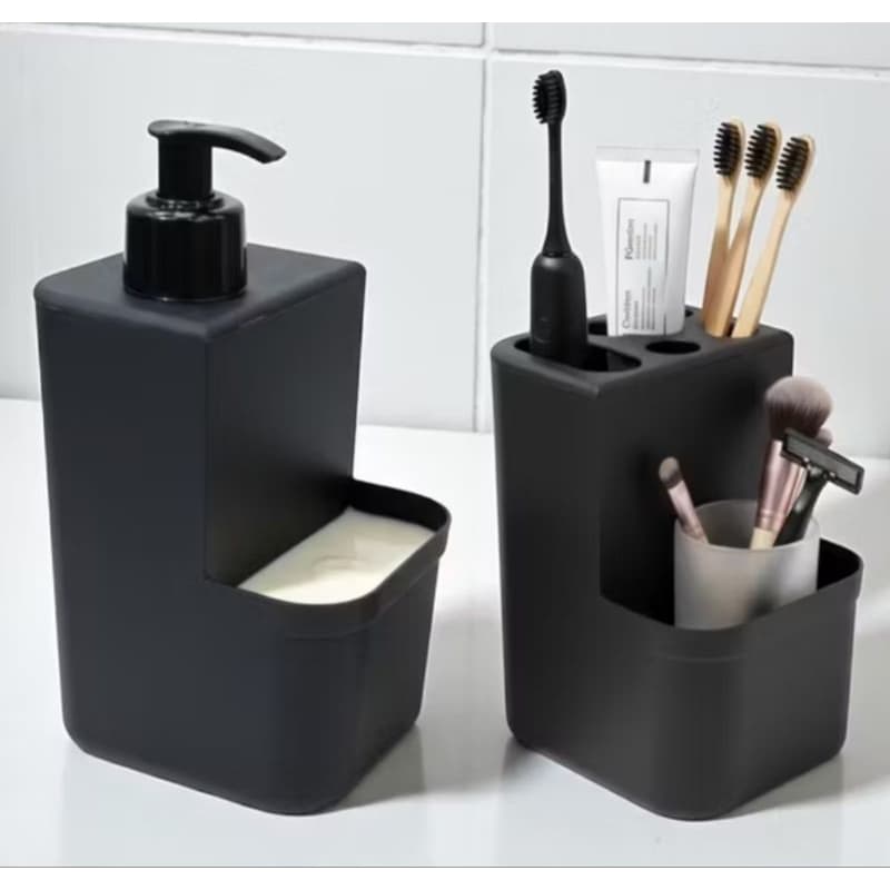 kit banheiro com dispenser sabonete líquido + porta escova de dente praticidade e elegância kit ou unidade