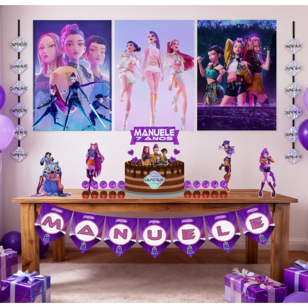 Kit Só Um Bolinho Decoração Festa em Casa Tema Guerreiras do K-Pop