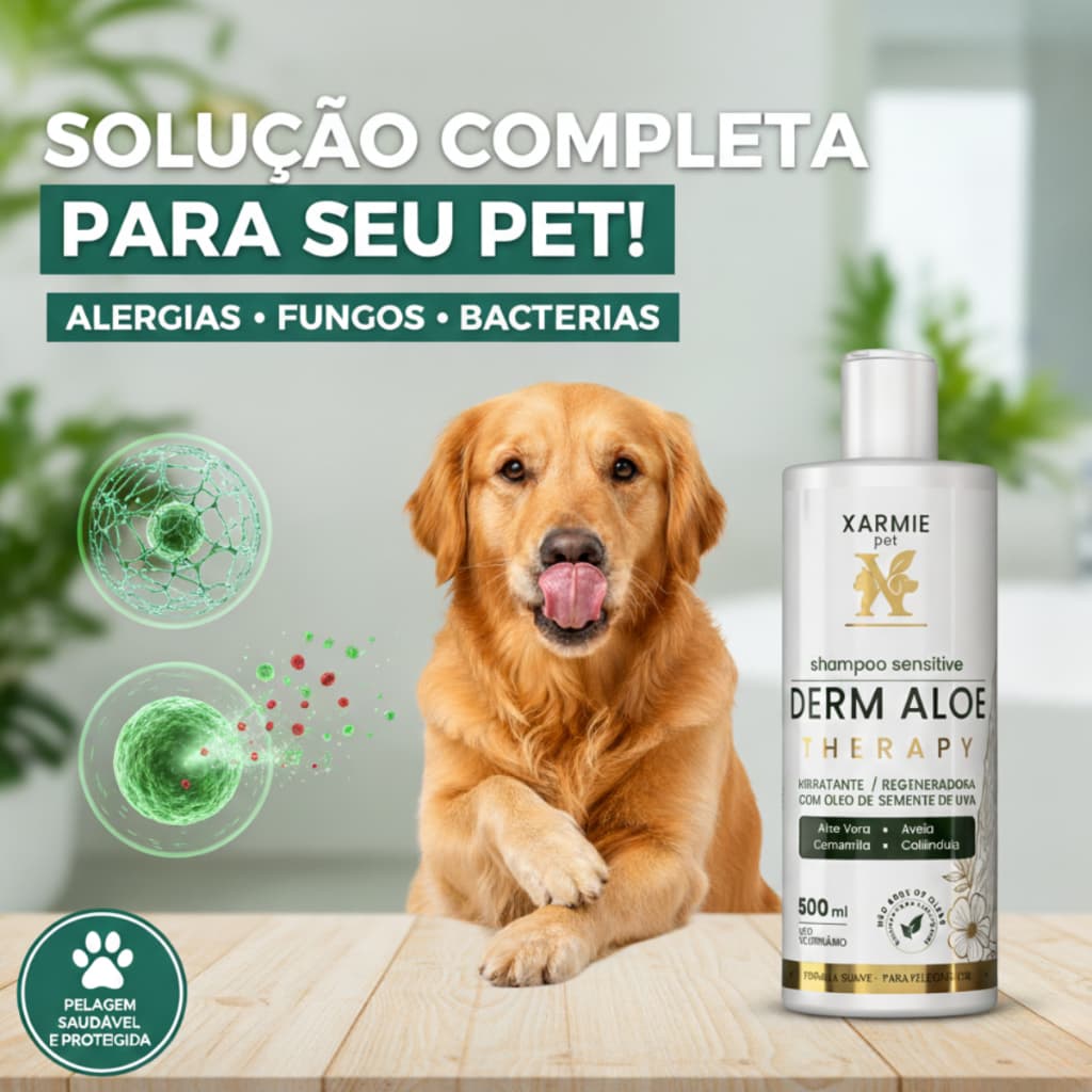 Shampoo Derm Aloe Therapy Antibacteriano e Antifúngico Para Cães e Gato 500ml  XARMIE