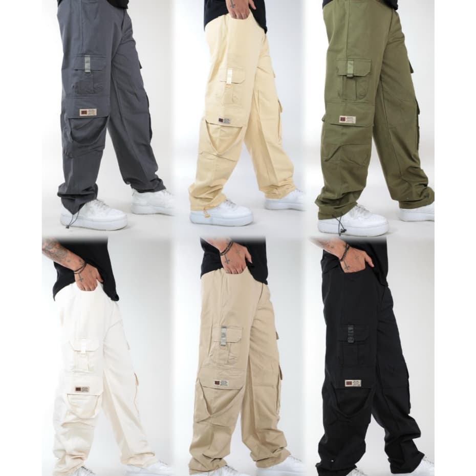 Calça Cargo Larga Masculina Importada – Estilo Skate/Baggy, Elástico na Cintura, Streetwear Confortável #9064