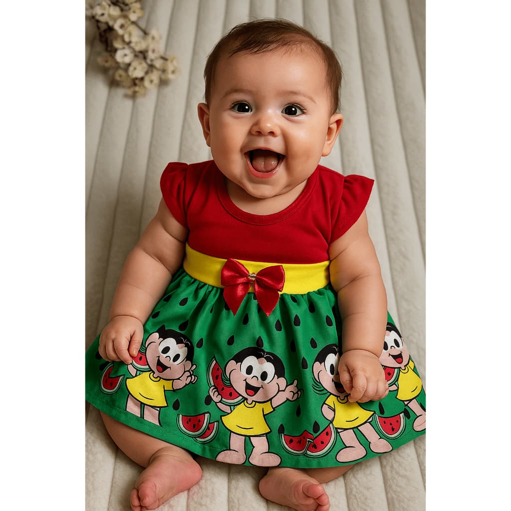 Vestido Temático Magali Bebê  Look Mesversário Melancia Fofo e Confortável