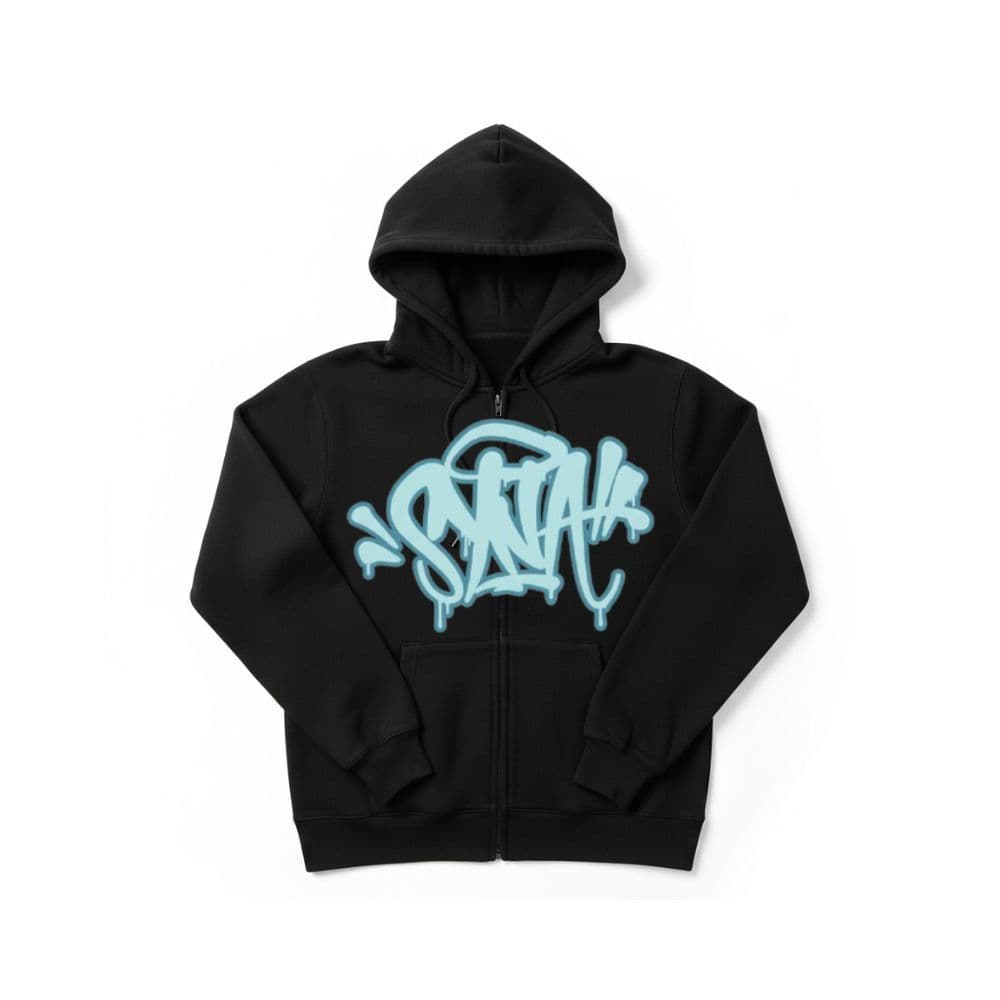 Moletom De Zíper Preto Com Estampa Streetwear Unissex Com Capuz