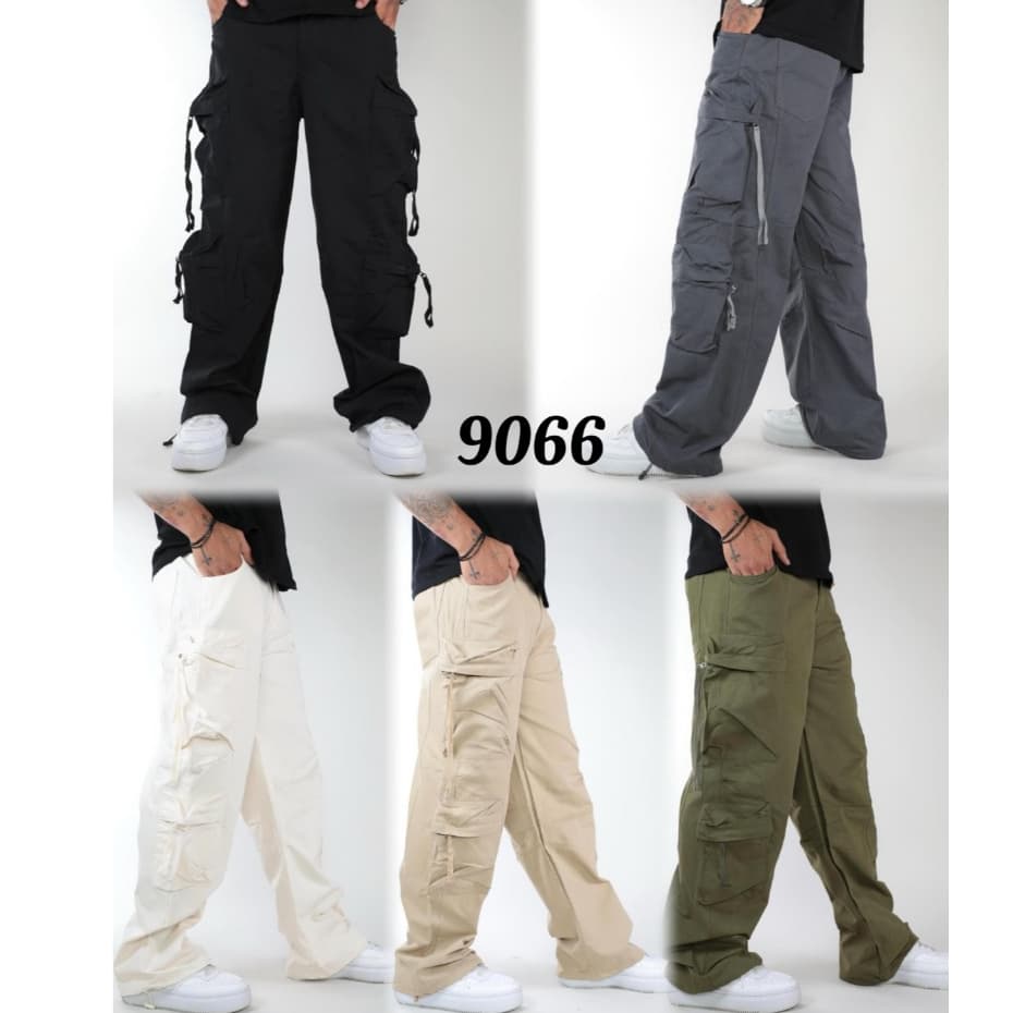 Calça Cargo Larga Masculina Importada #9066 – Estilo Skate/Baggy, Streetwear com Elástico na Cintura