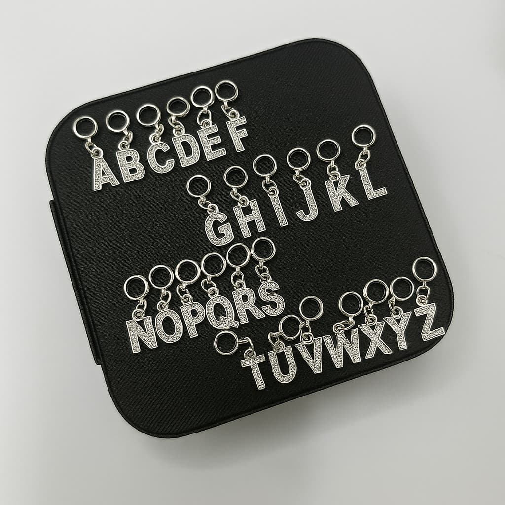 Berloques Letras de A-Z Alfabeto Cravejada Zircônia Banhado a Prata 925