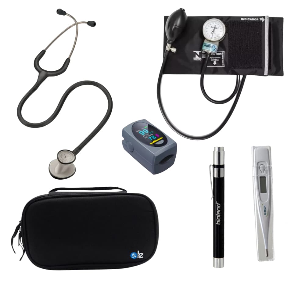 KIT Estetoscópio Littmann Lightweight + Esfigmo + Case + Lanterna + Oxímetro + Termômetro - Cores Variadas