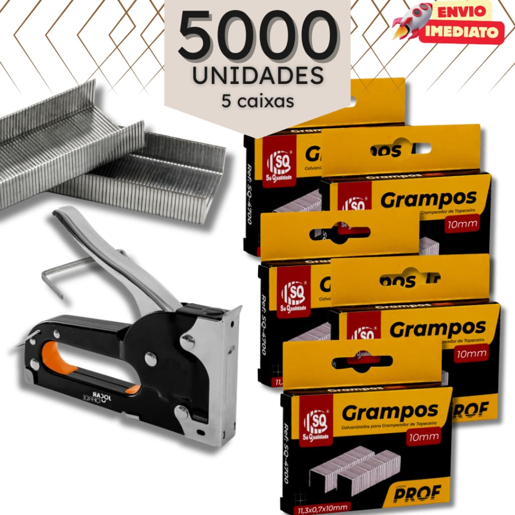 Kit Grampos Galvanizados 10mm Tapeceiro Marcenaria - 2000, 3000, 5000 ou 9000 Grampos
