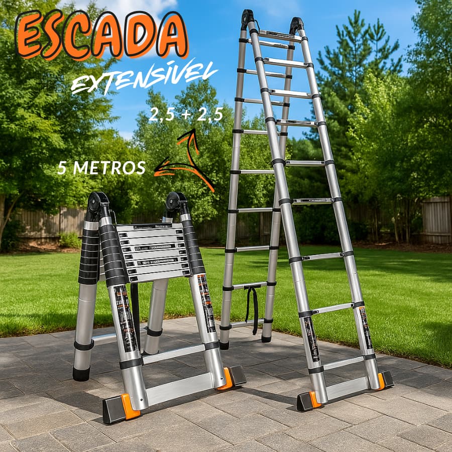 Escada Extensível Telescópica 5 Metros Dupla em Alumínio de Alta Qualidade