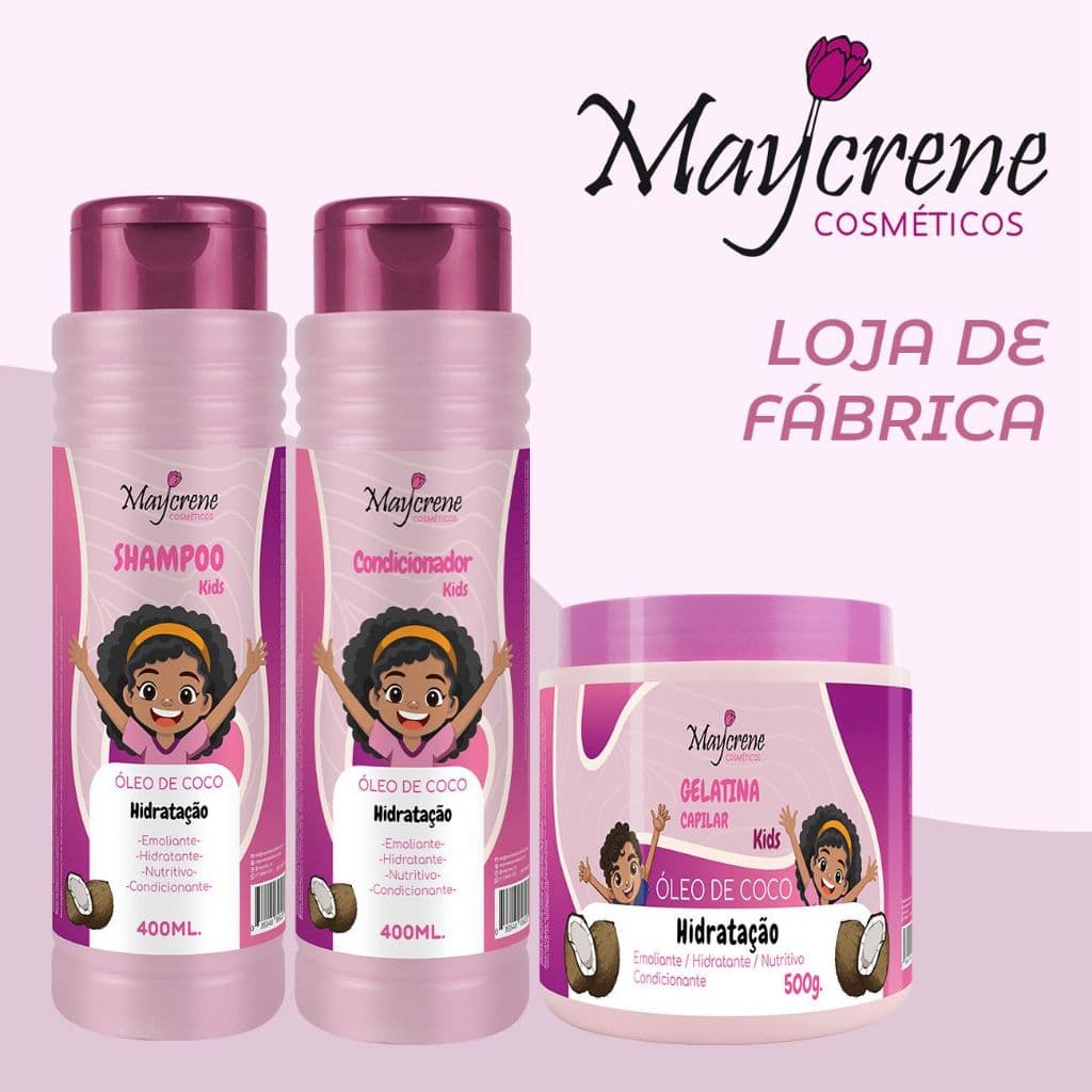 Kit Infantil Óleo de coco Feminino Maycrene | Limpeza Suave e Segura - Nutritivo, Hidratante e Emoliente