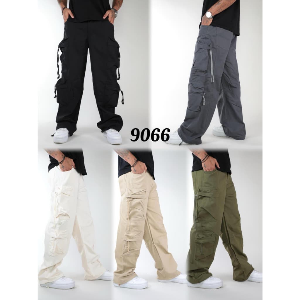 Calça Cargo Larga Masculina Importada #9066 – Estilo Skate/Baggy, Streetwear com Elástico na Cintura