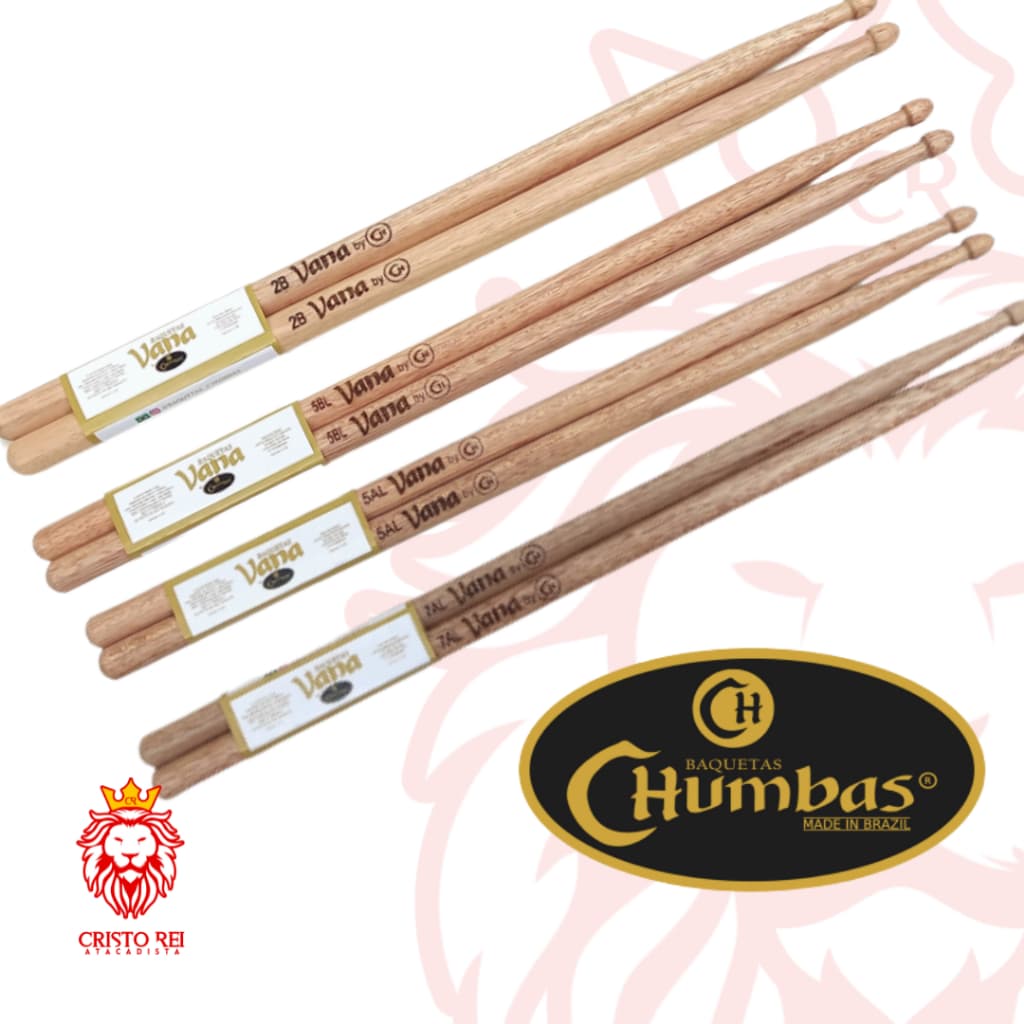 BAQUETAS VANA BY CHUMBAS PAR 2B/2BL 5B/5BL 5A/5AL 7A/7AL 42 CM BATERIA INSTRUMENTO
