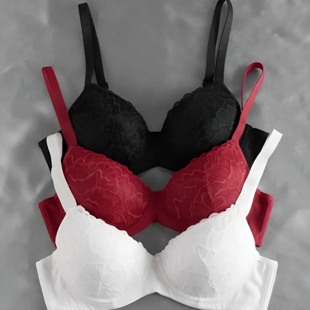 Kit C/3 Sutiã Básico Rendado Reforçado Com Bojo Do P Ao Gg Direto da Fábrica soutien sutian sutia