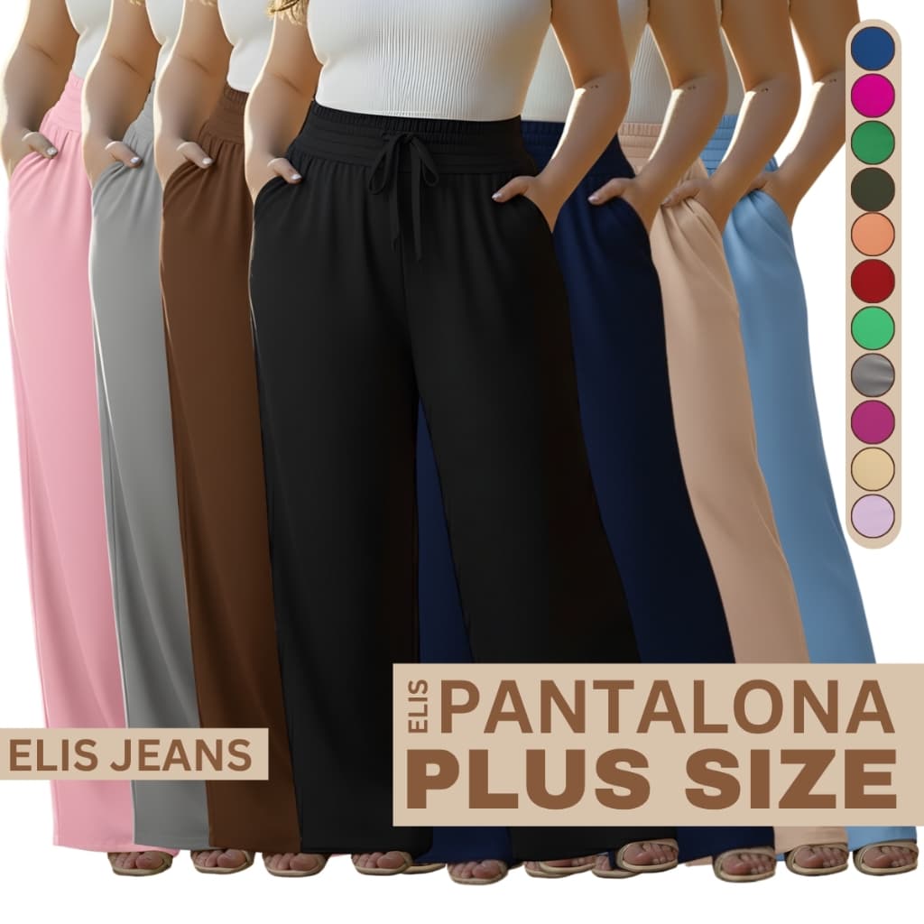 Calça Pantalona Plus Size Feminina Com Bolso Elástico Na Cintura Tecido Duna Cintura Alta