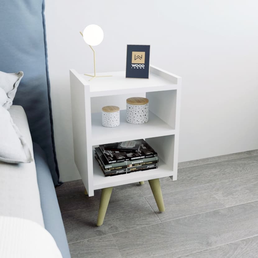 Mesa de Cabeceira com Pés Palito Retro Nicho Decorativo para Quarto de casal ou Solteiro