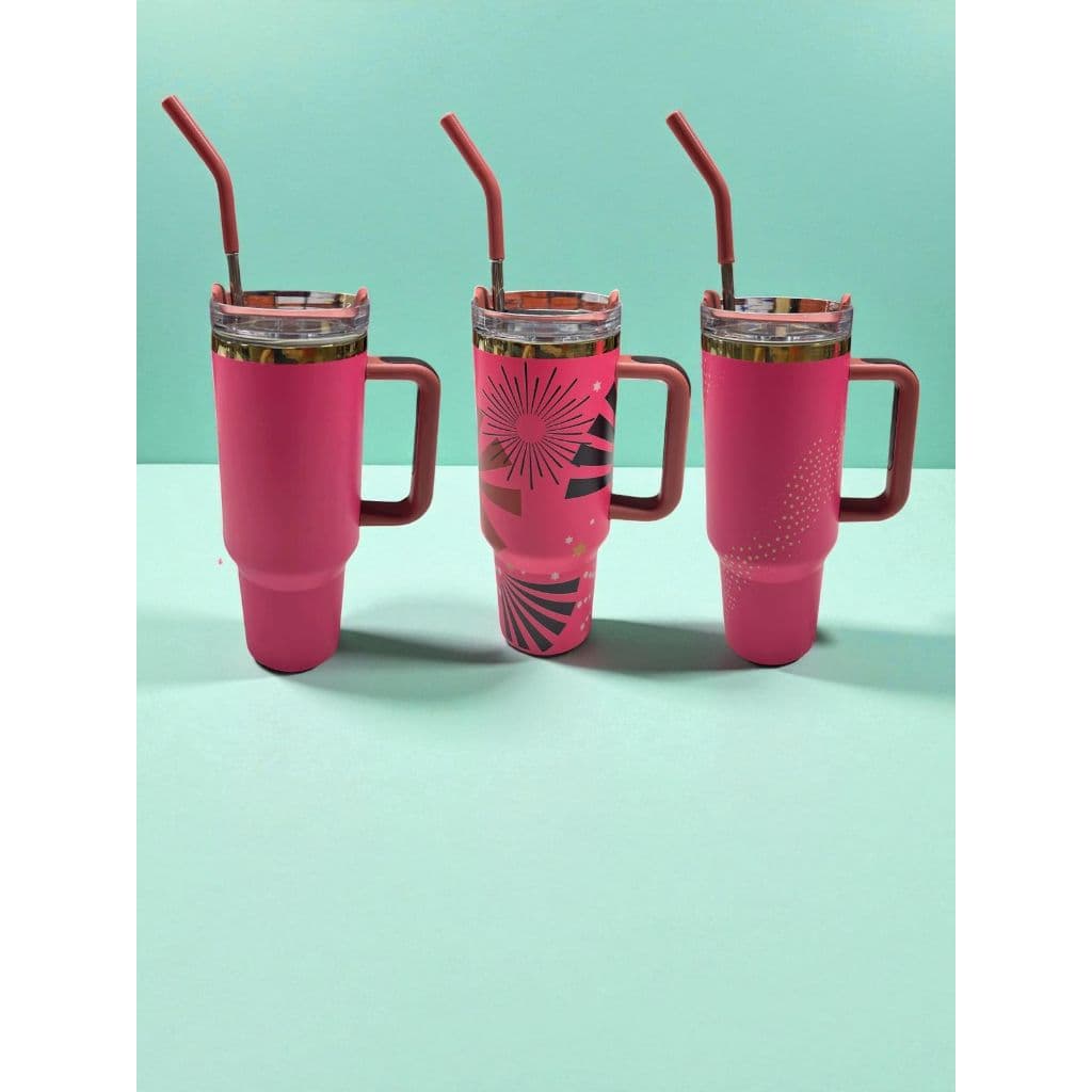 Térmica Garrafa  Copo Boneca Rosa 1200ml Inox Com Tampa e Canudo de Aço