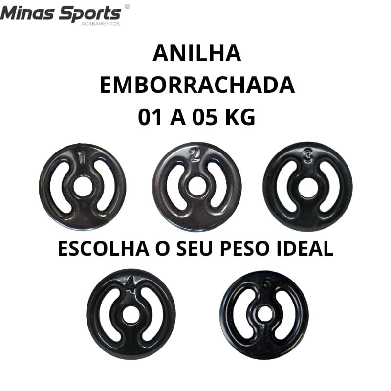 Anilha Vazada Emborrachada 1 a 5 Kg / Treino em casa Crossfit Musculação Peso Academia Fortalecimento Muscular C/1 Un