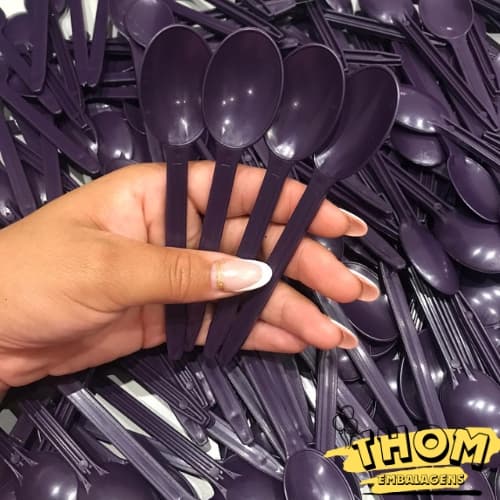 50 A 300 Colher Descartável Roxa Reforçada para Açaí Doces Sorvetes Super Resistente e Prática