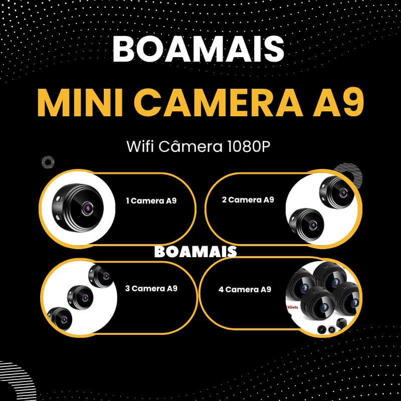 Câmera A9 Mini HD sem fio com Sensor de Presença Wi-Fi  e Suporte para Encaixe  Fixa + Giratória