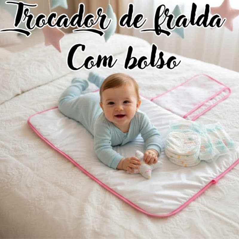 Trocador de fralda impermeável portátil - compacto higiênico com bolso organizador, varias estampas