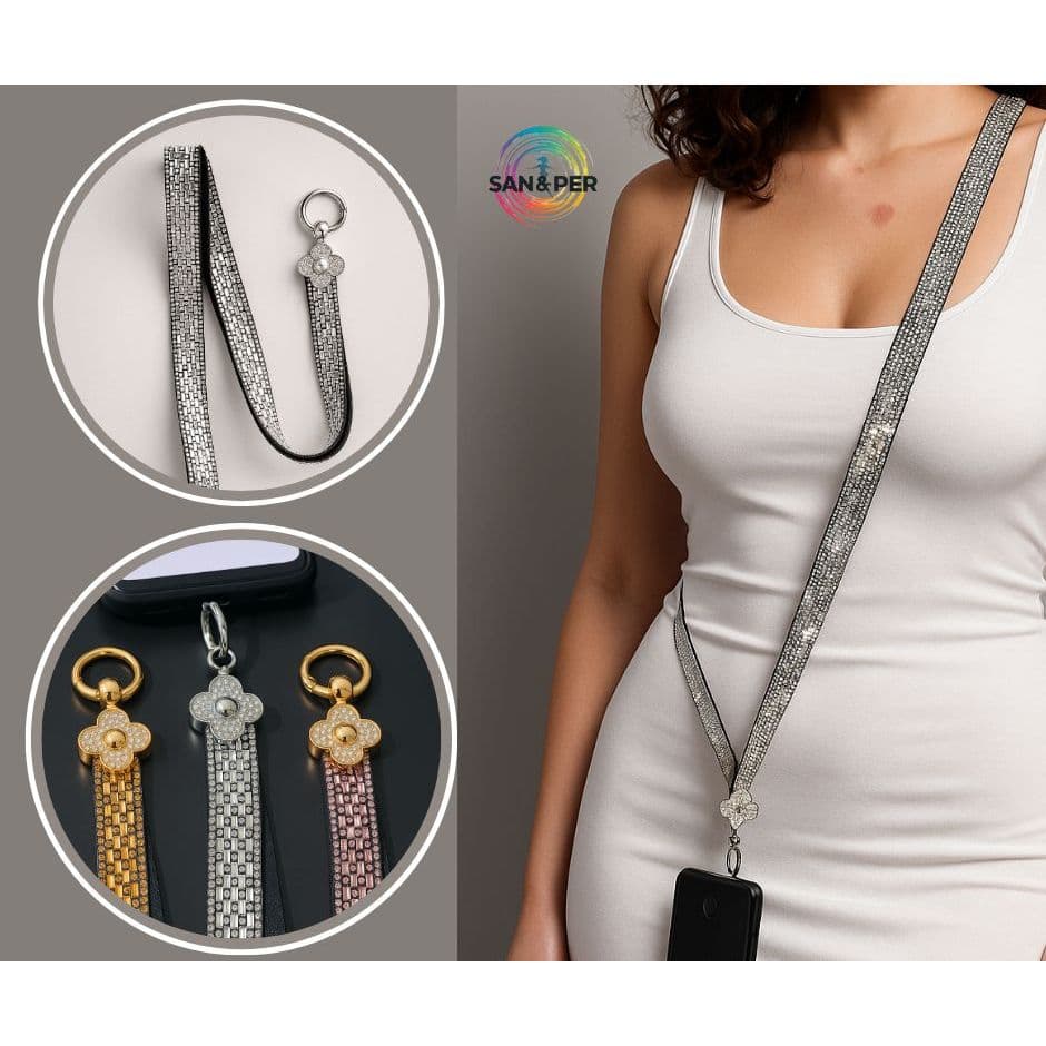 Cordão Alça Salva Celular Longo Universal Luxo Corda Transversal Celular com Anel Pingente Metálico Ombro Anti Roubo