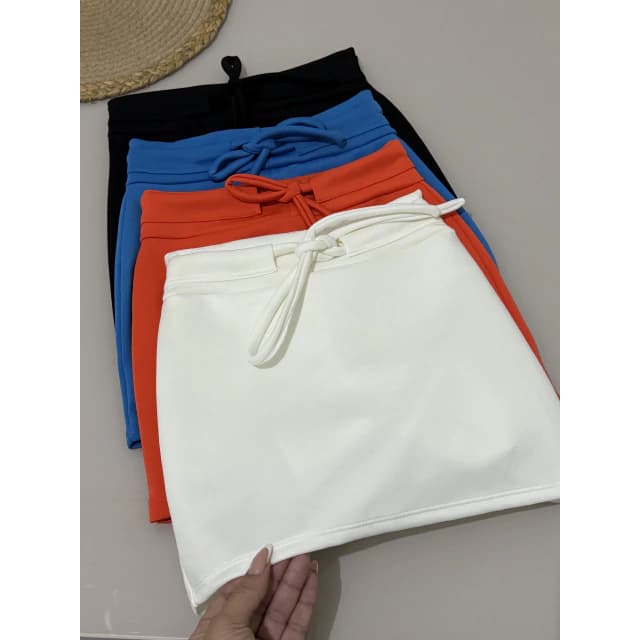 Short saia Feminino Neoprene Alfaiataria Cordão Regulável Verão Cintura Alta Leveza Para o Dia a Dia