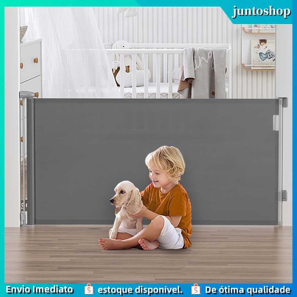 Portão Tela Segurança Bebês Pets Cercadinho Grade Retrátil de proteção para cachorro ou bebê cerca para interior de casa