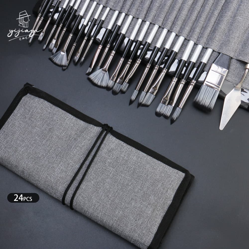 Conjunto De 24 Pincéis Para Pintura Com Cabo De Madeira Preta - Pincéis De Aquarela De Alta Qualidade Para Arte