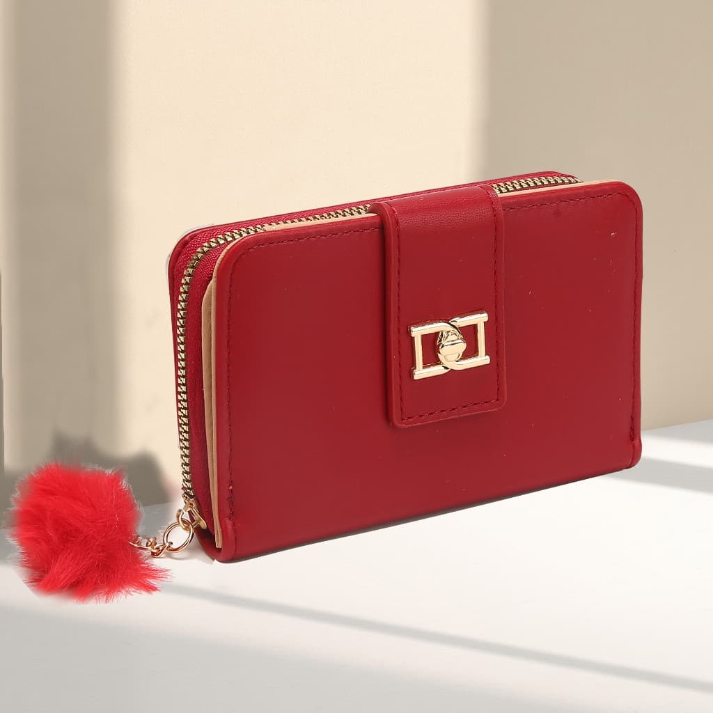 Carteira feminina media com pompom porta cartões documentos e moedas presente LX591