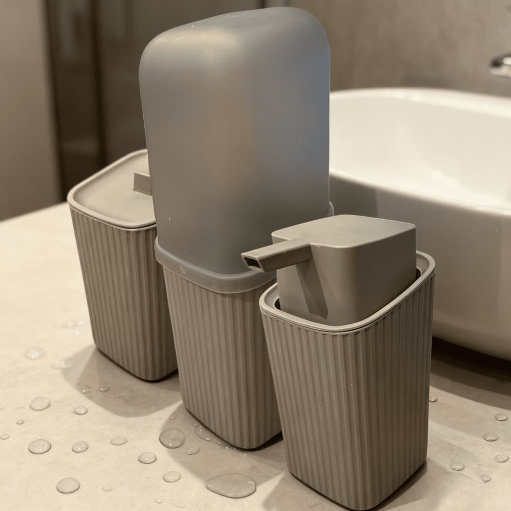 Kit Banheiro Com Porta Sabonete Liquido Estojo Porta Escova Pasta Dental Porta Algodão - Usual