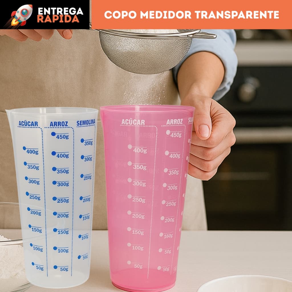 kit com 2 e 1 Copos Medidor de cozinha Graduado Dosador Receitas 500 Ml Não erre a medida das suas receitas