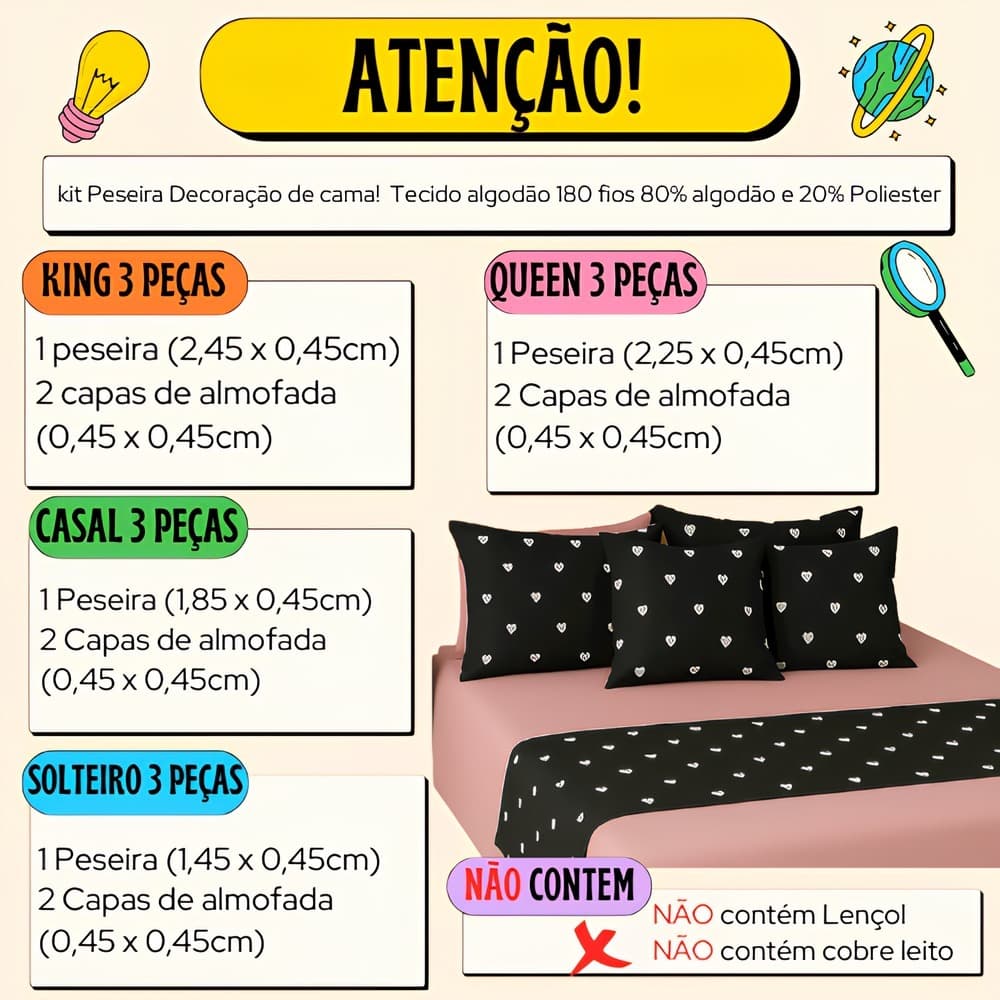 PESEIRA + 2 Capa de Almofada  DECORACAO DE CAMA P0STA KING QUEEM PADRAO ALGODAO QUARTO LUXO