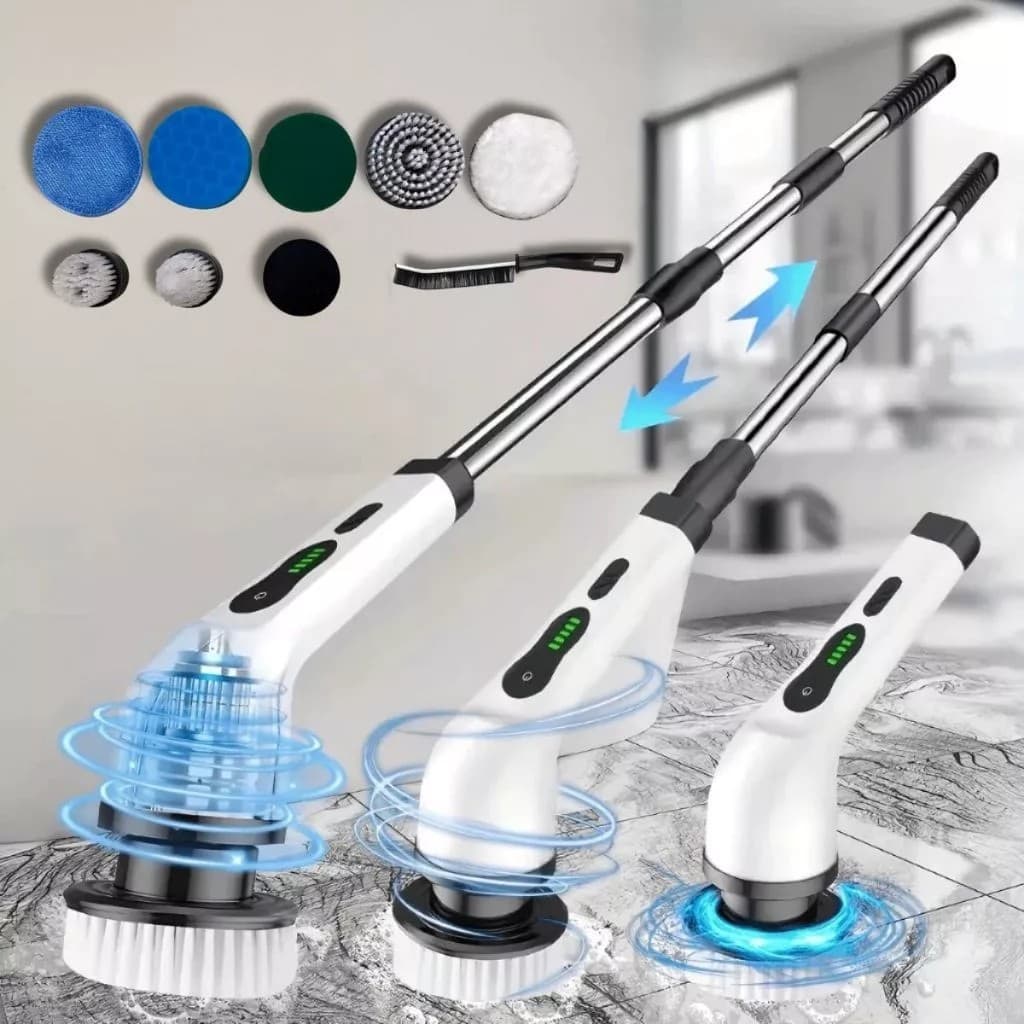 Escova De Limpeza 9 Em 1 Recarregavél Elétrica Giratória Com Cabo Alongador