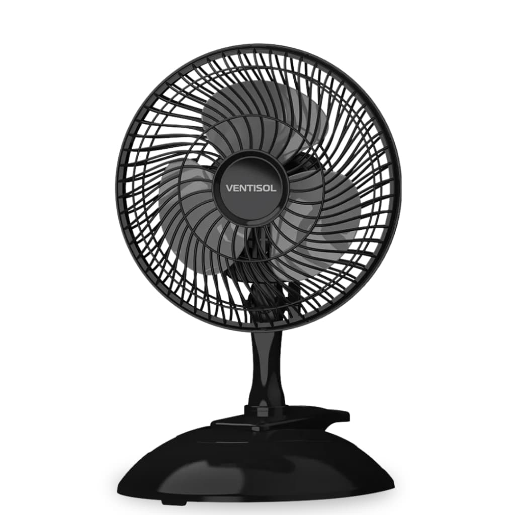 Mini Ventilador Mesa Portátil 20Cm 3 pás Ventisol Black Turbo Base Removível Ventilação Verão Calor Escritorio Mesa