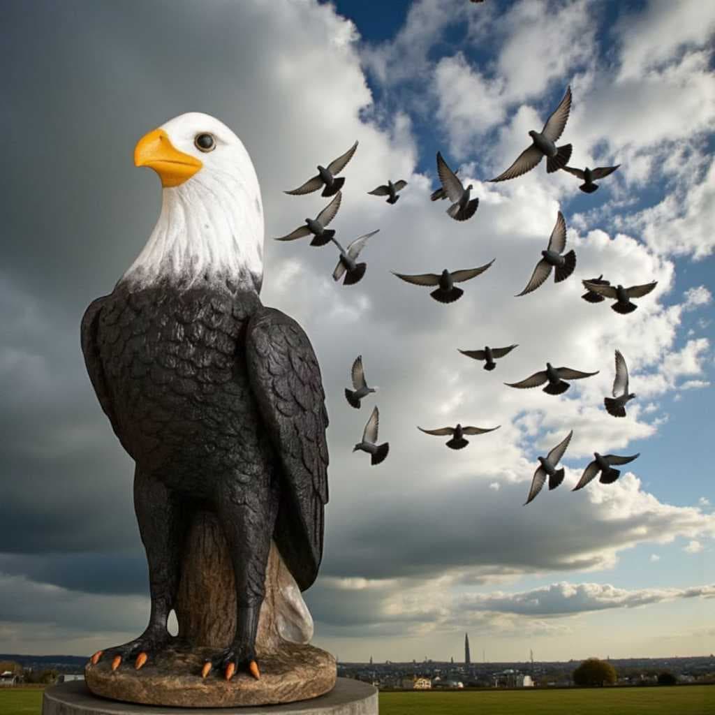 Estatua Decorativa De Gaviao Aguia Em Gesso Espanta Pombos e Passarinhos Para Decoracao De Casa