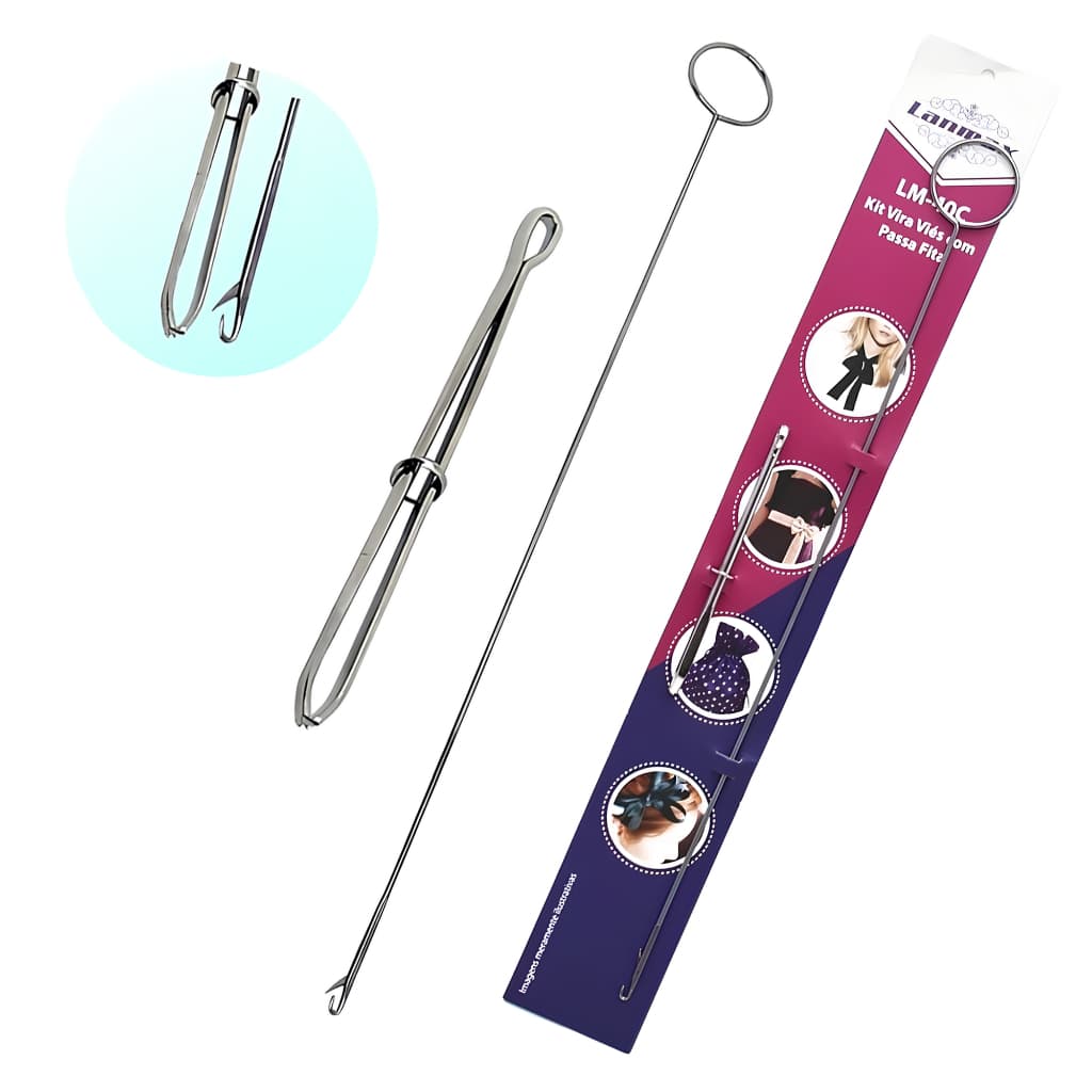 Passador Cordão Elástico + Virador Roletê Vira Tripa Viés Costura