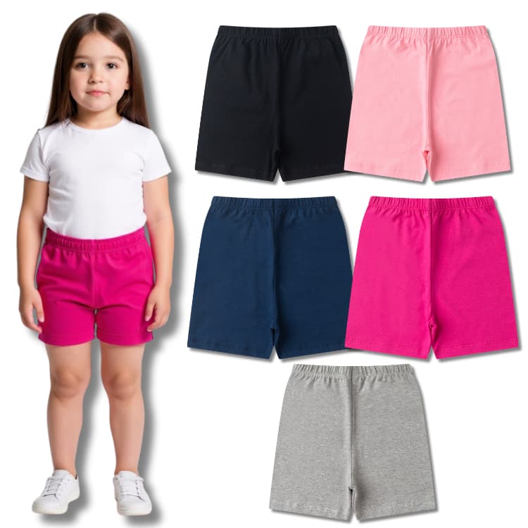 Kit Sortido Bermuda Ciclista Escolar Menina/Feminina Infantil e Juvenil do 4 ao 16 - Shorts Liso