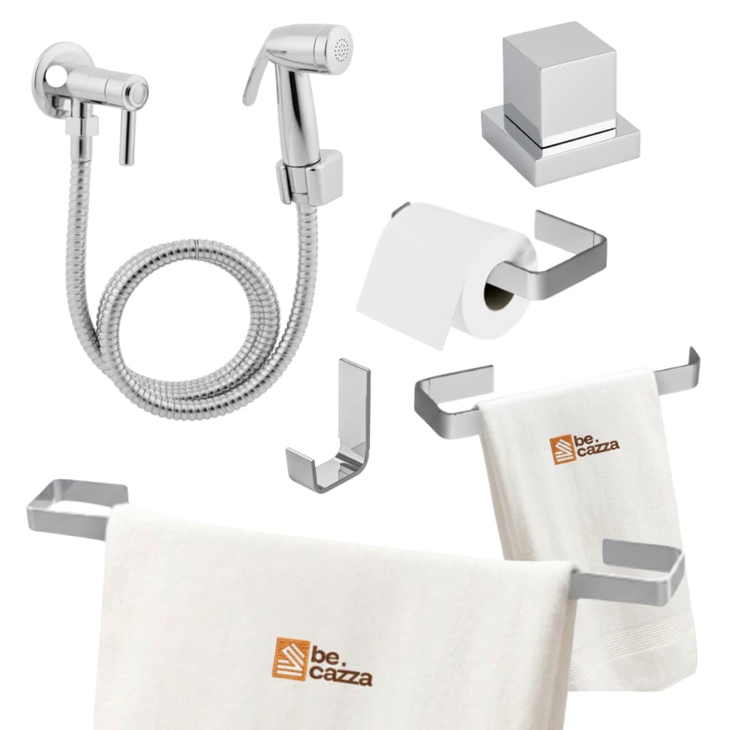 Kit Acessórios de Banheiro Cromado + Ducha Higiênica Chuveirinho + Acabamento Metal 1/2 3/4 Deca