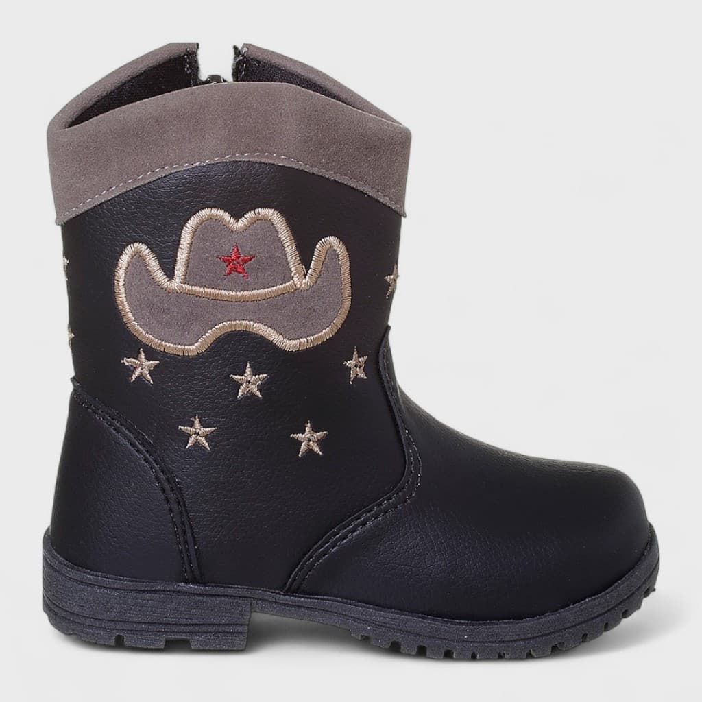 Bota Infantil Unissex Texana Jeca Chapéu Boiadeiro Menino Menina Country Preto