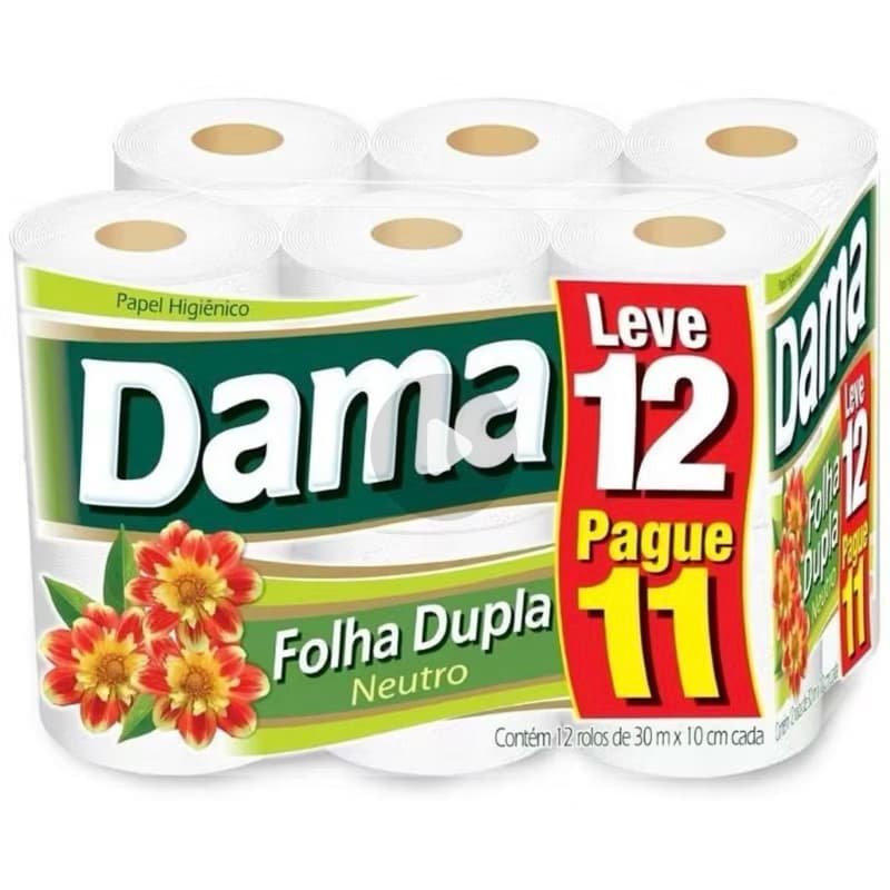 Papel Higiênico Dama Folha Dupla 12 Rolos de 30 Metros Super Macio
