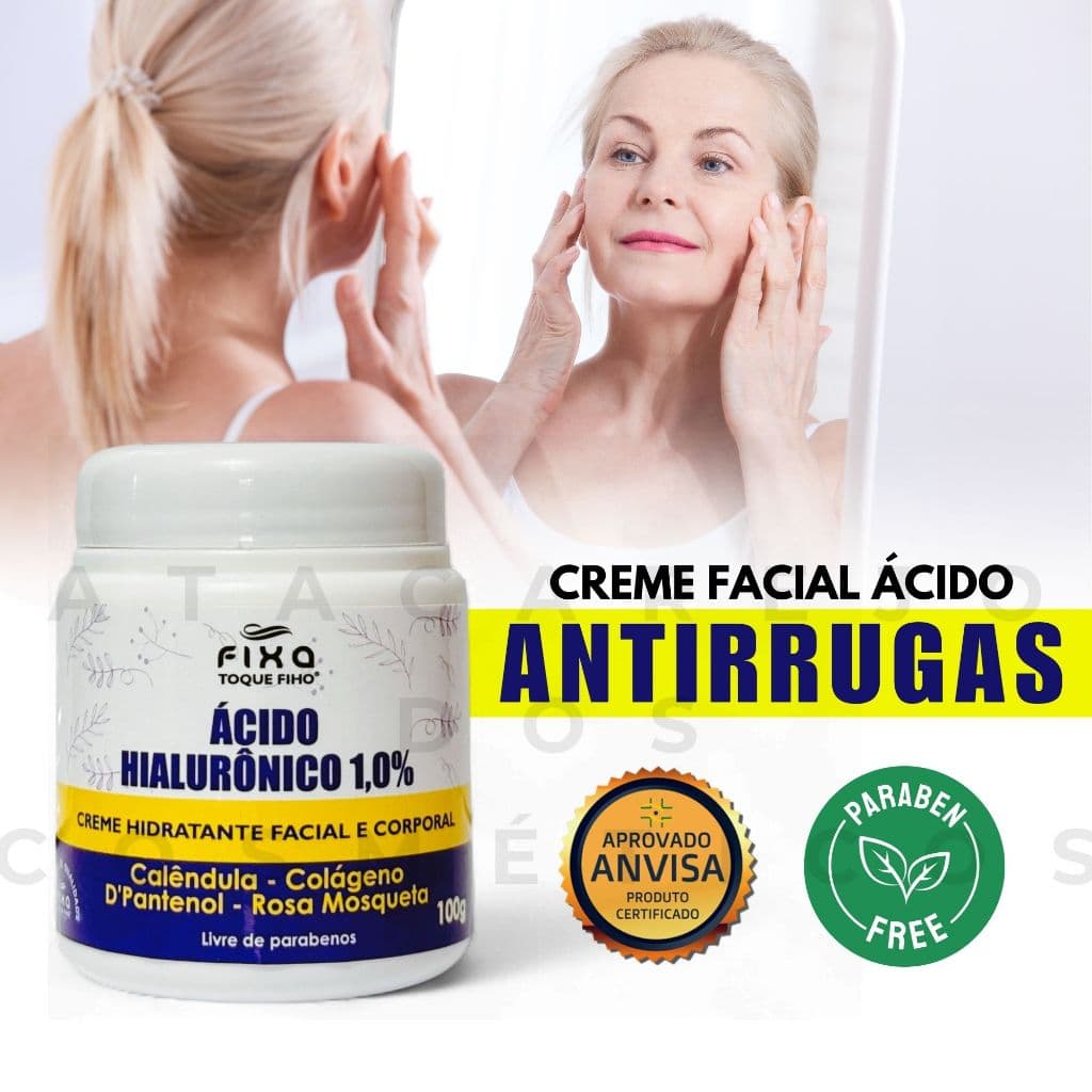 Creme Facial Rosa Mosqueta Ácido Hialurônico E Colágeno 120g Anti Rugas Reduz Linhas De Expressão