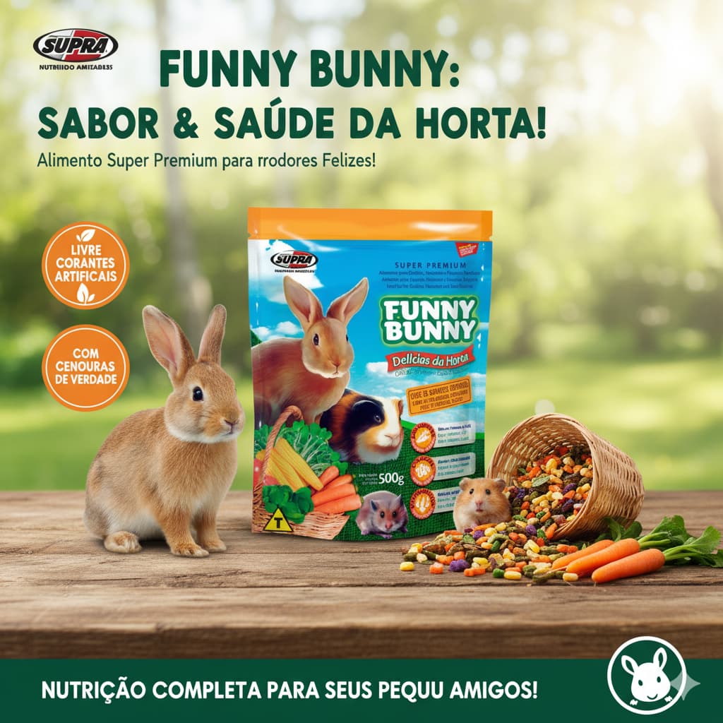 Ração Funny Bunny p/ Coelhos, Hamster e Outros Pequenos Roedores 500grs