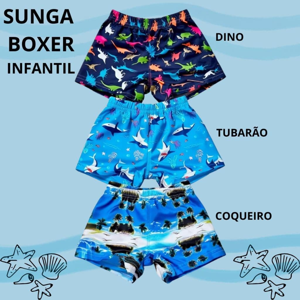 Sunga Boxer Infantil Forrada Confortável Secagem Rápida Praia Piscina Menino Proteção Tecido Suave