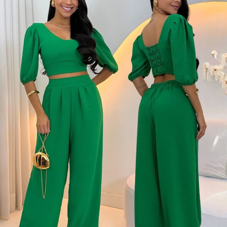 Conjunto Calça e Blusa Feminino Casual Dunas Conjunto de Verão com Bojo Elegante