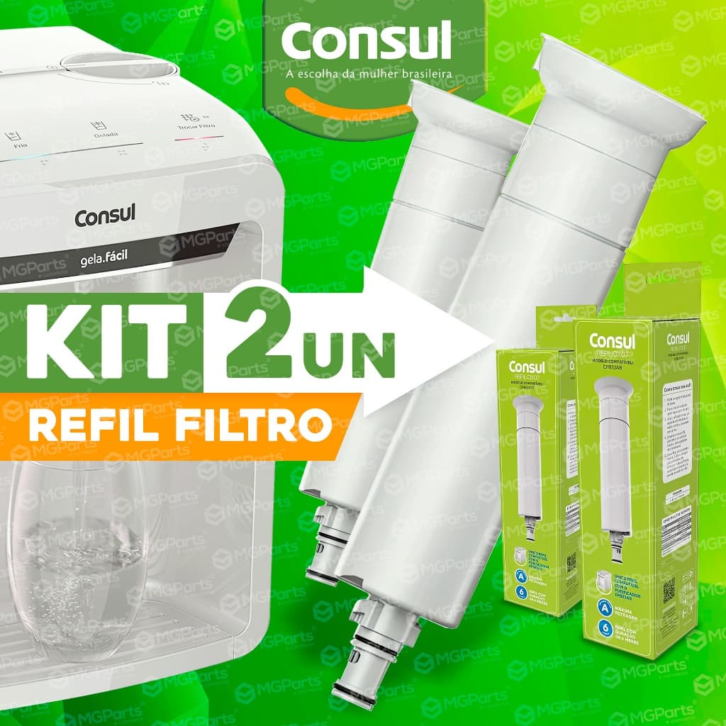 Kit 2 Refil Filtro Consul Original CPB33 Purificador de Água CIX07 Branco W11509386