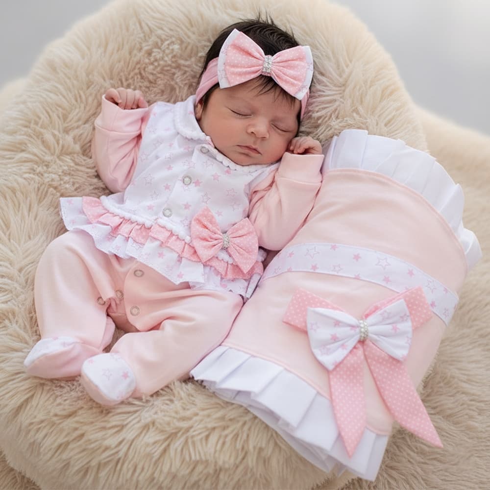 Saída de Maternidade Menina Dudinha Estrela Rosa 04 Peças