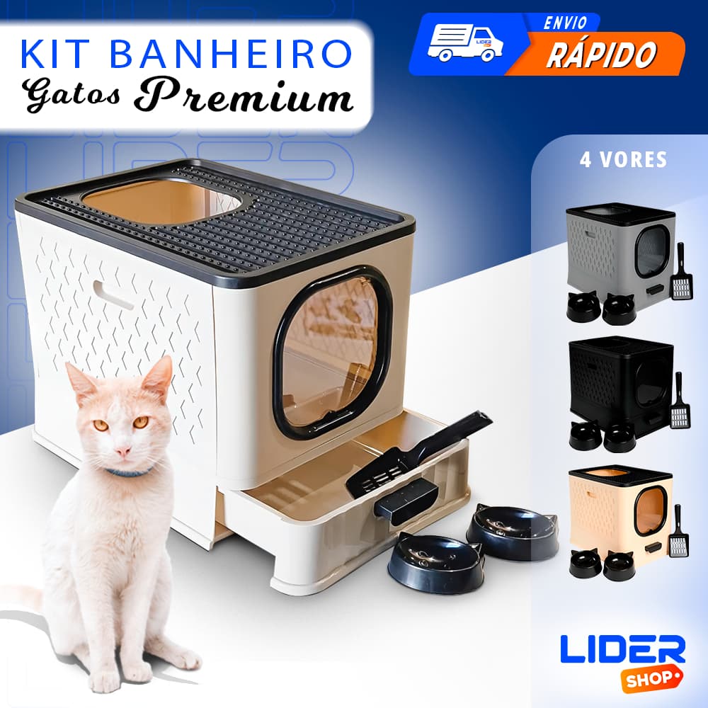 Caixa de Areia Sandbox para Gatos Antiodor + Comedouro e Pá – Banheiro Resistente Premium