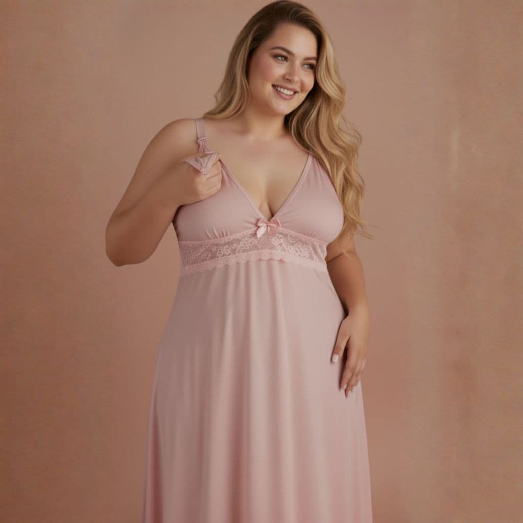 Camisola Amamentação Plus Size com Detalhe em Renda Maternidade e Gestante Lactante.