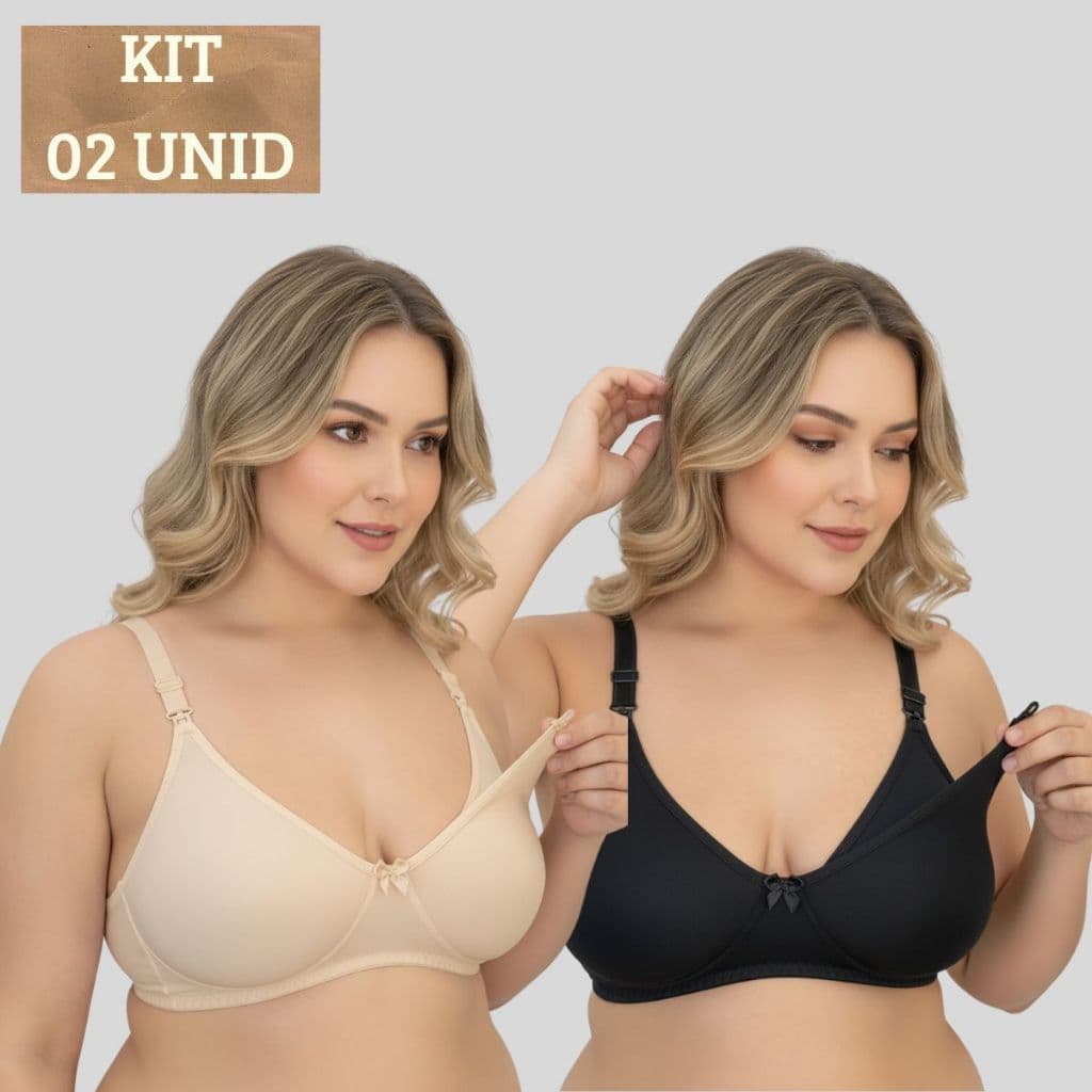 KIT 02 Sutiãs Amamentação PLUS SIZE Alça Abre Fácil Reforçada Microfibra Gestante Grávida.1